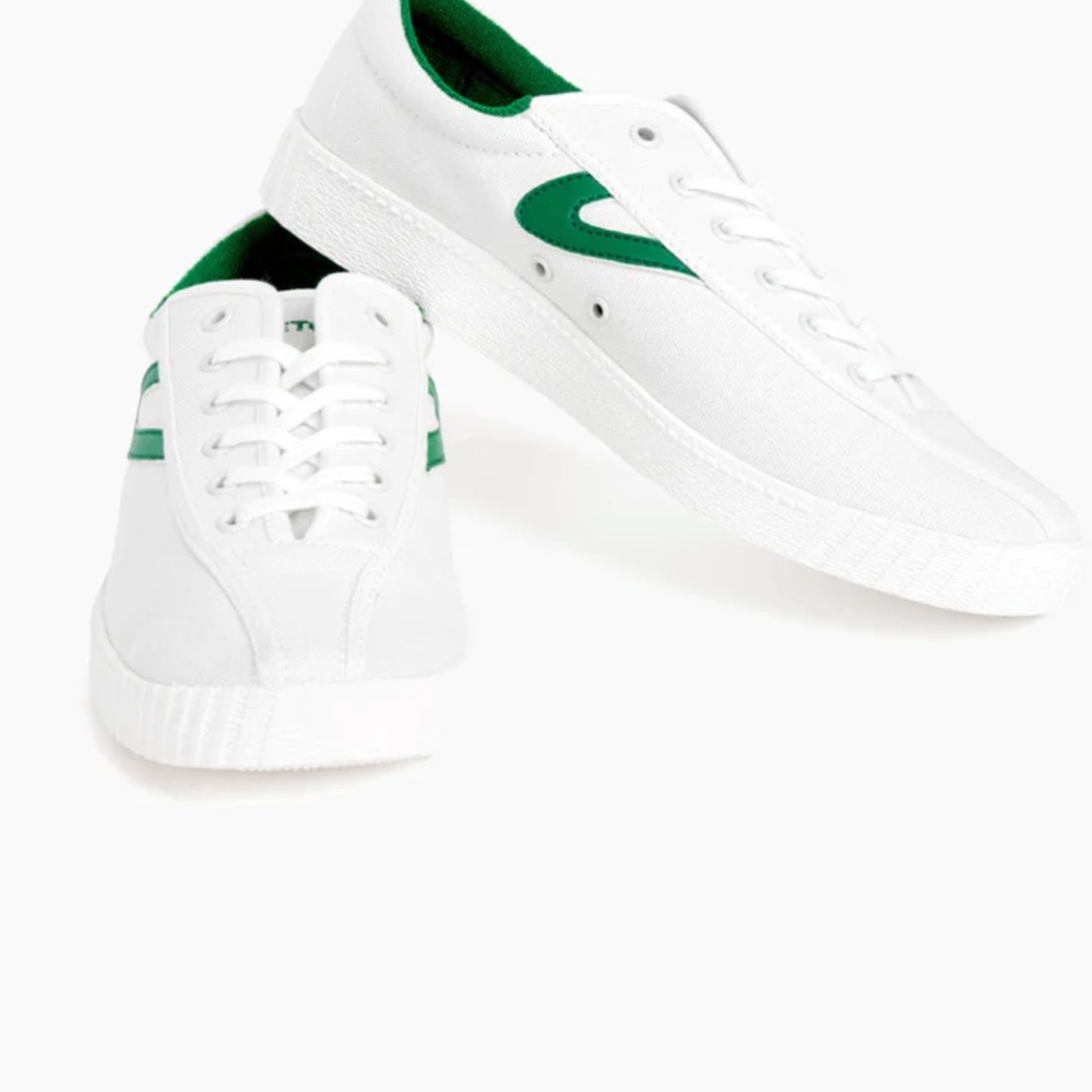 Tretorn green and white canvas tennis shoe